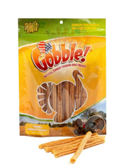 Dog Nip Gobble turkey tendon bag front showcases USA-made chews.