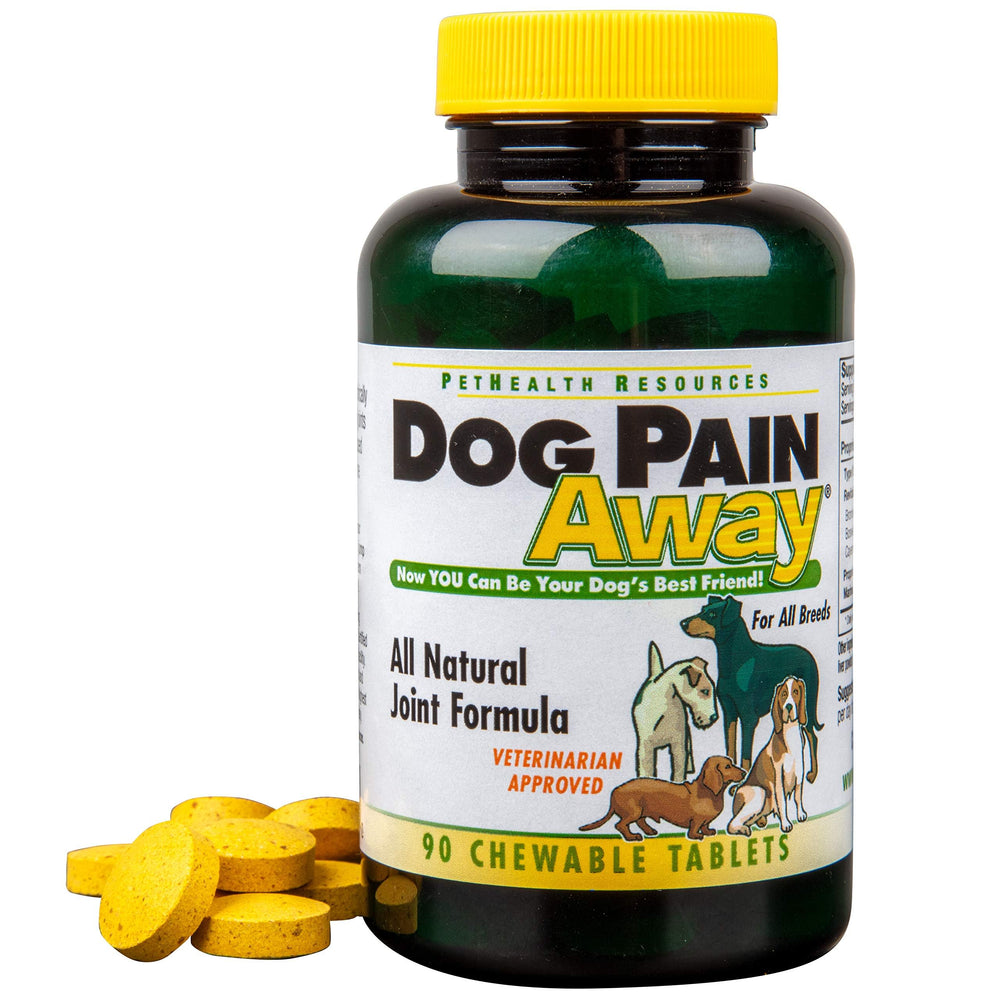 Dog Pain Away bottle shown for daily joint support in dogs.