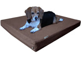 Dogbed4less orthopedic memory foam bed with denim cover offering durable comfort for large dogs.
