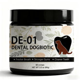 Dogbiotics Dental Powder DE-01 bottle pour for easy daily dosing