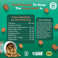 Doggie Dailies cranberry content visual highlighting dual cranberry sources for urinary health