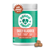 Doggie Dailies cranberry supplement bacon-flavored chews in bottle, supporting bladder and kidney function