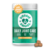Doggie Dailies hip joint chews bottle shows convenient joint support for active dogs