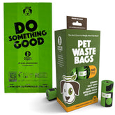 Doggy Do Good landfill-friendly poop bags roll for quick on-the-go disposal.