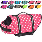 Doglay dog life jacket front view highlighting visibility and buoyancy for safe swimming.