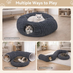 Dogpals cat tunnel bed donut shape provides cozy hideaway.