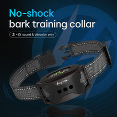 DogRook bark collar size chart demonstrating adjustable fit for various dogs.