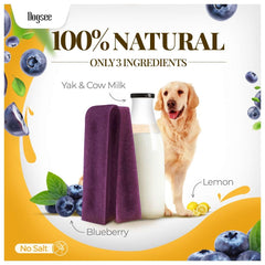 Dogsee Blueberry Himalayan yak cheese chew close-up shows premium ingredients for tasty dental care.