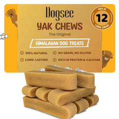 Dogsee Original Yak Cheese Himalayan dog chews pack of 12 bars for large breeds, long lasting.