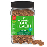 Dogswell Gut Health Lamb Mini Jerky jar front with small-bite rewards for dogs