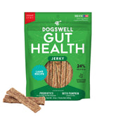 DOGSWELL Gut Health Meaty Jerky Lamb 10oz pouch front view, tasty gut-friendly treat
