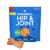 Dogswell hip joint chicken packaging highlights USA-made, protein-rich treats.