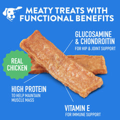 Dogswell hip-joint chicken treat serving shows a chewy reward.