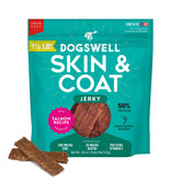 Dogswell Skin & Coat Salmon Jerky bag with an 18oz pouch for easy daily treats.