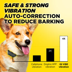 Sound recognition sensor on iQ Vibe detects barking amid ambient noise.