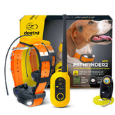 Dogtra Pathfinder 2 remote button in action for quick stimulation control.