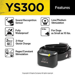 Dogtra YS300 sound recognition sensor distinguishes bark from background noise.