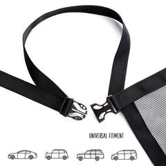 DOGUAL barrier installation with headrest buckles for quick setup.