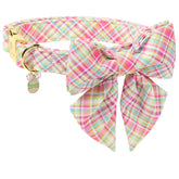 DOGWONG Easer collar with sailor bow in colorful plaid for everyday style.