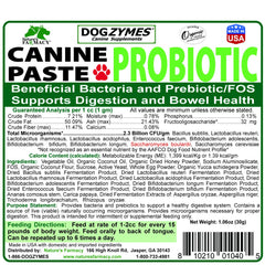 Dogzymes label close-up showing organic ingredients for digestion support.