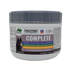 Dogzymes Complete bottle front highlights joint and digestive support blend.