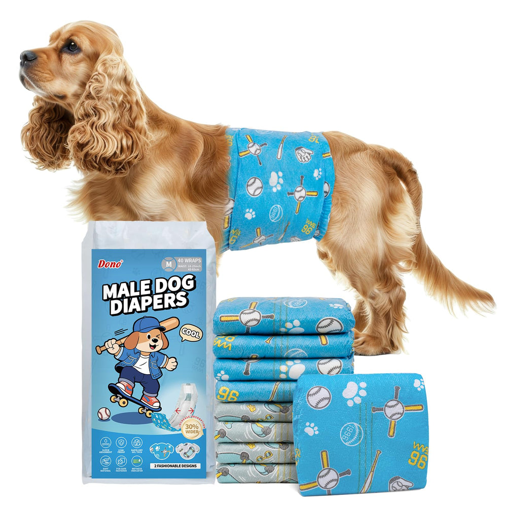 Dono male dog diapers with wide absorption area for reliable containment.