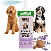Dood Woof spray bottle mist provides even detangling for doodle coats.
