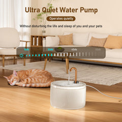 DOOOB ceramic water fountain filtration system shows double filters for purer water.