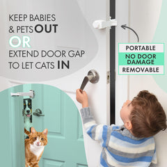 DOORWING in slightly open position, keeps pets safe while preventing door slams.