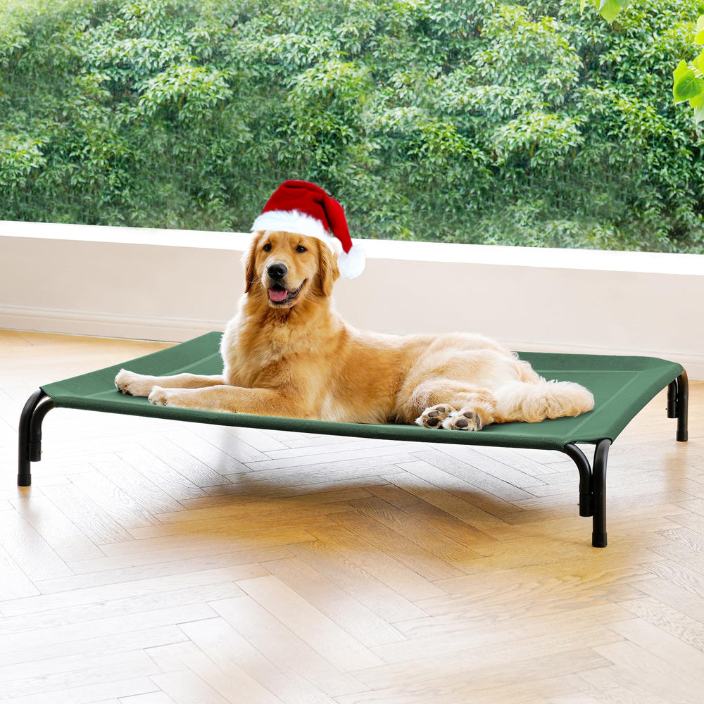 DOPEDIO elevated dog bed top view in green for outdoor cooling