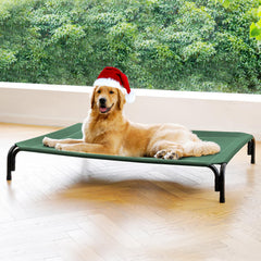 DOPEDIO elevated dog bed top view in green for outdoor cooling
