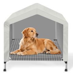 Dopliv elevated dog house platform supporting joints with a cozy enclosed space