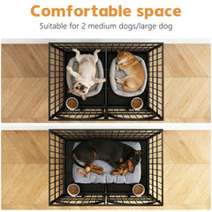 Dosker divider setup inside crate providing two separate spaces for pets.