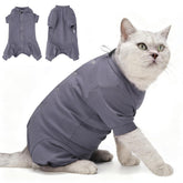 Dotoner cat recovery suit grey M covers wounds for post-surgery protection.