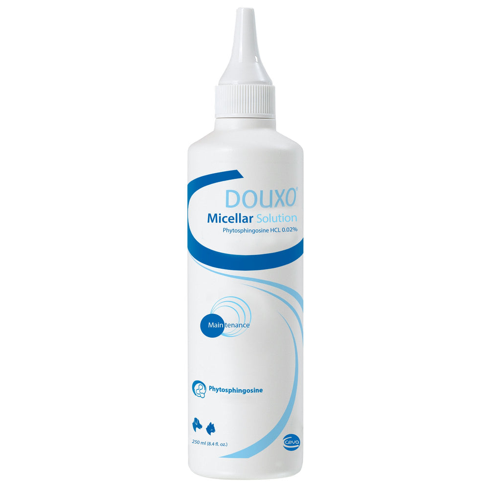 Douxo micellar ear cleansing solution for pets; gentle cleansing for clean ears.
