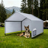 DOVACS 3-in-1 dog canopy exterior shows UV protection and rain shielding for outdoor pets.