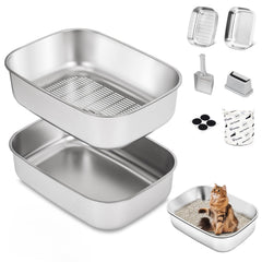DOWANQO stainless steel litter box with lid, durable for large cats.