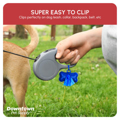 Downtown Pet Supply leak-proof dog bags resist leaks for cleaner cleanup.