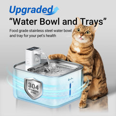 DownyPaws cat water fountain stainless top view shows a roomy reservoir for steady flow.