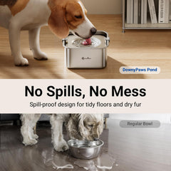 DownyPaws floating disk close-up highlights one-piece design for easy cleaning.