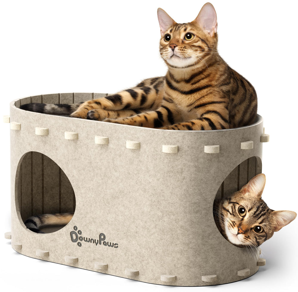 DownyPaws PeekaPurr cat cave entrance offers secure indoor retreat.