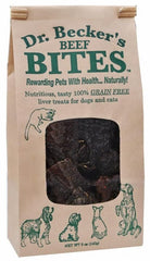 Dr. Becker's Beef Bites bottle label shows human-grade beef liver for premium protein.