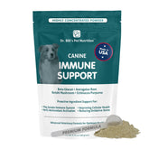Dr. Bill's Canine Immune Support powder container, premium ingredients