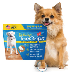 Dr. Buzby's ToeGrips provide instant traction on wood floors for confident dogs.