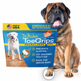 Packaging image of Dr. Buzby's ToeGrips XXLarge showing traction on hardwood floors.