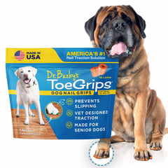 Packaging image of Dr. Buzby's ToeGrips XXLarge showing traction on hardwood floors.