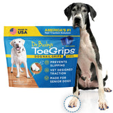 Dr. Buzby's ToeGrips on a dog's nails for traction on wood floors