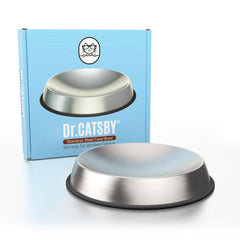 Dr. Catsby stainless steel bowl provides hygienic, non-porous durability.