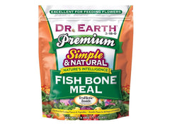 Dr Earth fish bone meal 3-18-0 bag view, nutrient-rich soil enhancer for roots