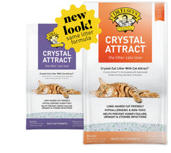 Dr. Elsey's Crystal Attract packaging featuring 8 lb bag and herbal attractant for cats.